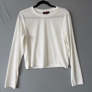 ACX Active Womens Long Sleeve Ribbed Crew Neck Top Size L White Running Fitness